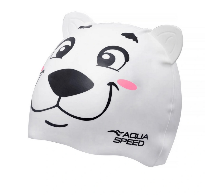 Aqua Speed dětská plavecká čepice ZOO BEAR 3D WHITE - Obrázek 3