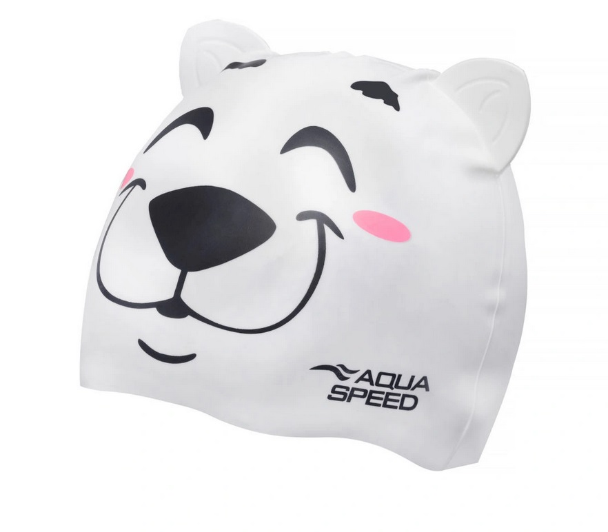 Aqua Speed dětská plavecká čepice ZOO BEAR 3D WHITE - Obrázek 2